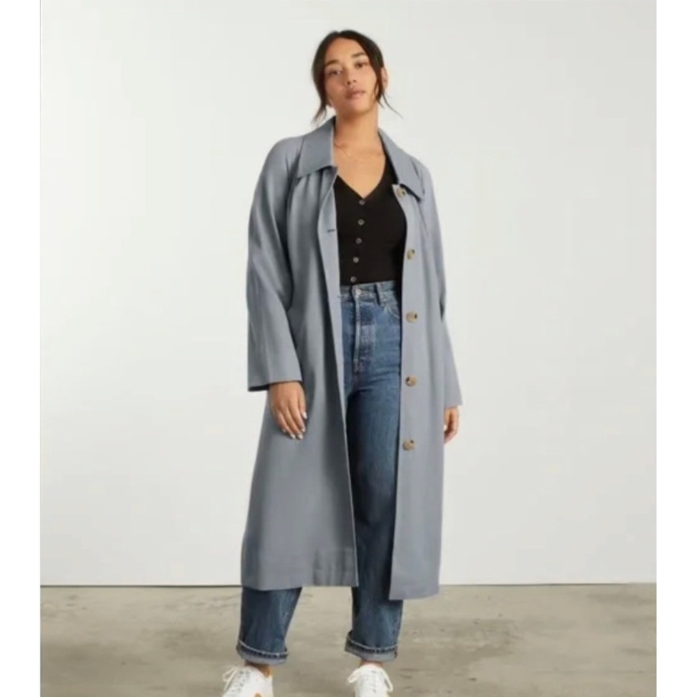 Everlane Drape Trench Coat Womens Size S Blue Grey Excellent Belted Longline